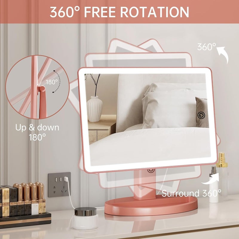 Funtouch Large Lighted Vanity Makeup Mirror, 14.56 in x 8.97 in, 88 LED, 360 Rotation Touch Screen, 10X Magnification Tabletop Cosmetic Make Up Mirror, Rose Gold - Image 5